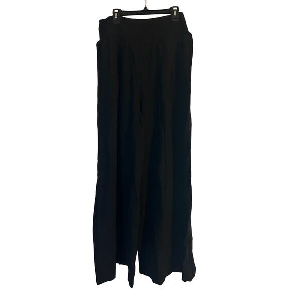 Unknown Pants - GUC Women's Wide Leg Black Pants Wide Elastic Waist Linen/Rayon Blend Size Large